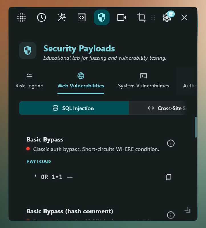 Security Payloads — XSS and injection testing